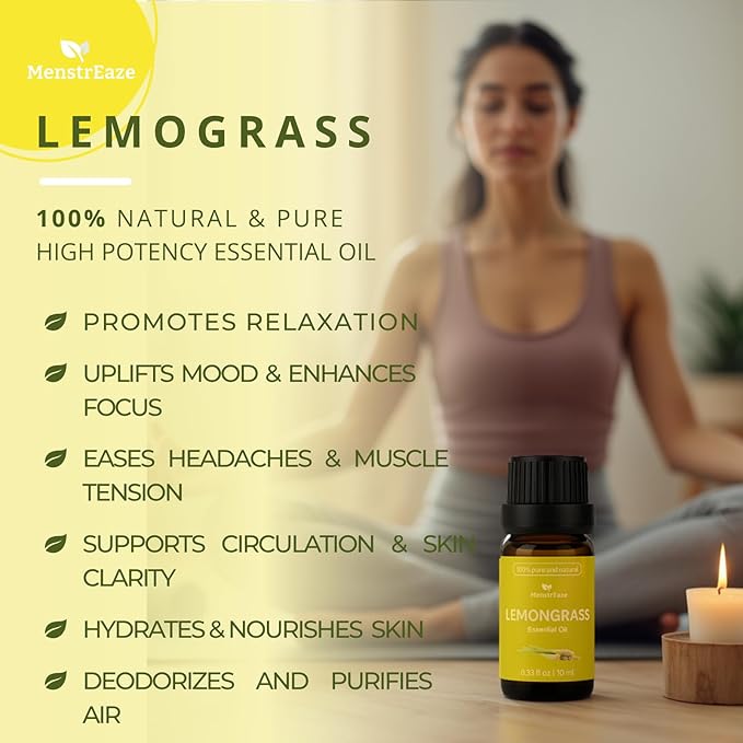Lemongrass Essential Oil, 100% Natural & Pure, High Potency Lemongrass Oil for Skin, Hair, Aromatherapy Oils, Candle Making, Therapeutic Grade for Wellness & Comfort, Bright & Zesty Scent, 10ml