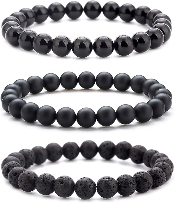 Hamoery Men Women 8mm Natural Stone Lava Rock Diffuser Bracelet Elastic Yoga Agate Beads Bracelet Bangle