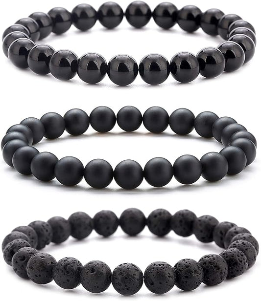 Hamoery Men Women 8mm Natural Stone Lava Rock Diffuser Bracelet Elastic Yoga Agate Beads Bracelet Bangle