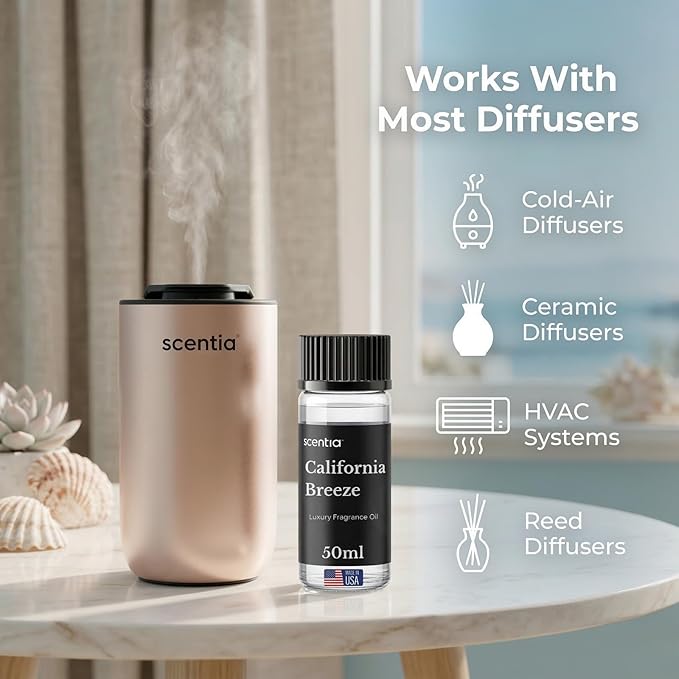 Scentia California Breeze Hotel Scent Diffuser Oil – Luxury Fragrance Inspired by Delano Beach Club – 50 mL – Orange, Green Tea & Jasmine Essential Oil Blend for Home, Office & Aromatherapy Diffusers