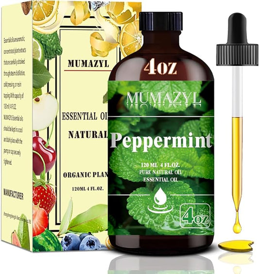 Peppermint Essential Oil, Peppermint Oil 4 Fl Oz 120ML for Diffuser Humidifier Yoga Cleaning DIY Candle Soap Making MUMAZYL Essential Oils