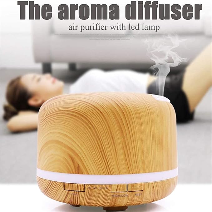 Premium 500ML Essential Oil Diffuser Aromatherapy Humidifier Large Capacity Coverage Area for Home Room Office Long Run Timer Lights Kids Baby Wood Grain