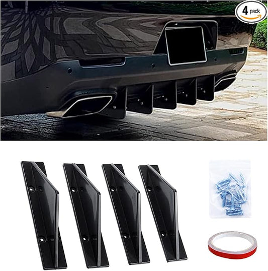 Augeny 4PCS Car Rear Lower Bumper Wing Lip Diffuser, Anti-Crash Straight Auto Shark Fin Spoiler Protector with Screws, Universal Rear Bumper Lip Diffuser Kit for Car SUV Truck (Straight/Black)