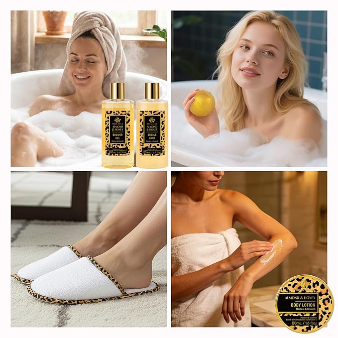 Mother's Day Gifts for Mom, 33 Pcs XXL Leopard Bath and Body Gifts Basket Set for Women, Hydrating Skin Care Set, Self Care Gifts Kit, Birthday, Home Spa Gift Set for Women, Christmas, Anniversary