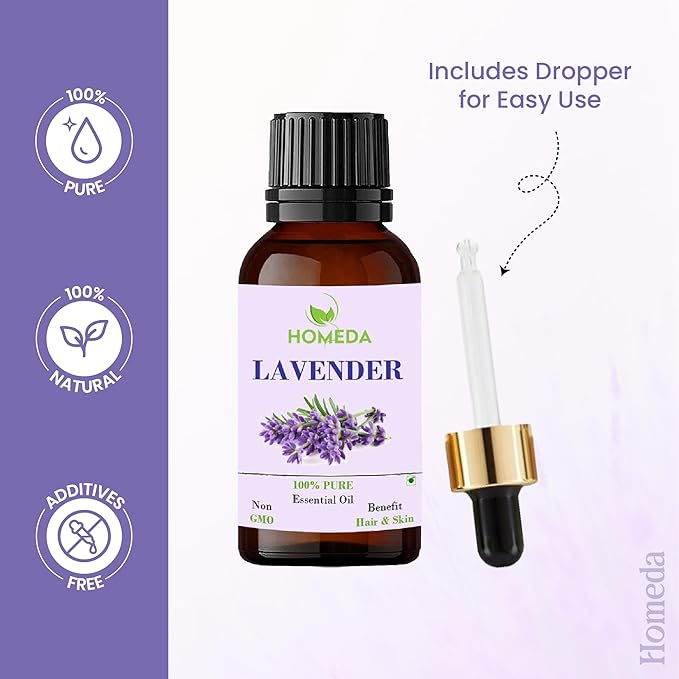 Organic Lavender Essential Oil with Glass Dropper (0.5 fl oz, 15ml), Aceite Esencial De Lavanda, Natural Lavender Oil for Sauna Oil, Diffuser, Skin, Hair, Humidifier, Laundry Soap, Aromatherapy