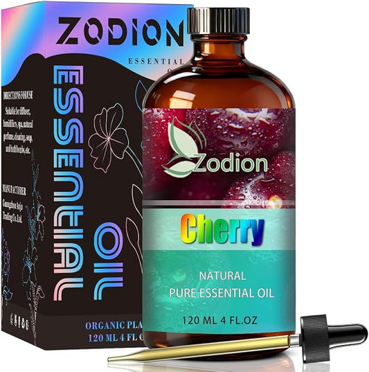 Cherry Essential Oil, 4 fl oz (120ml) - ZODION Cherry Fragrance Oil for Diffuser, Massage, Humidifier, DIY Candle, Soap Making, Home, Bath, Yoga
