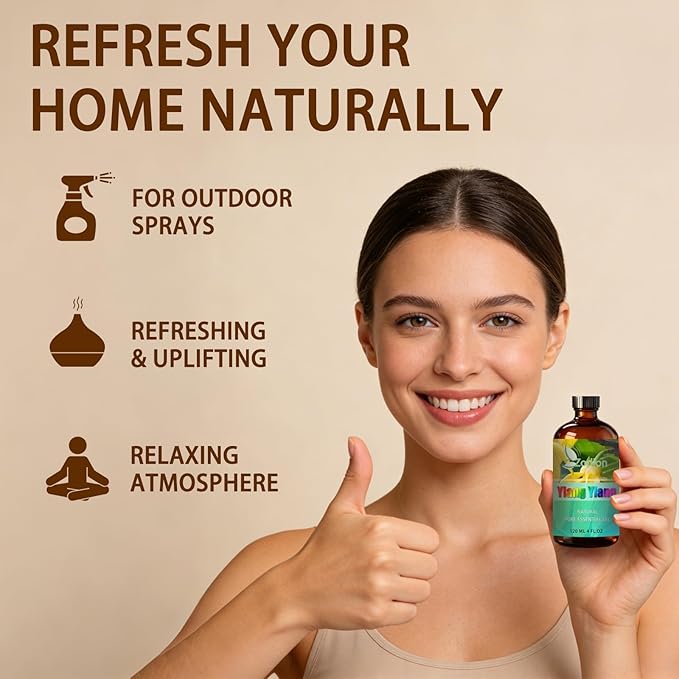 Ylang Ylang Essential Oil, 4 fl oz (120ml) - ZODION Ylang Ylang Fragrance Oil for Diffuser, Massage, Humidifier, DIY Candle, Soap Making, Home, Bath, Yoga