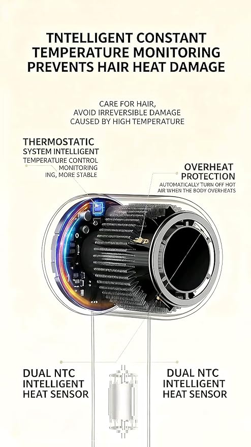 STFF ion Hair Dryer high Speed brushless Motor with Blow Dryer Diffuser,1400W Ultra-Fast Dryer,Ultra-Ligh, Low Noise,Intelligent LCD Display,for Women/Girls