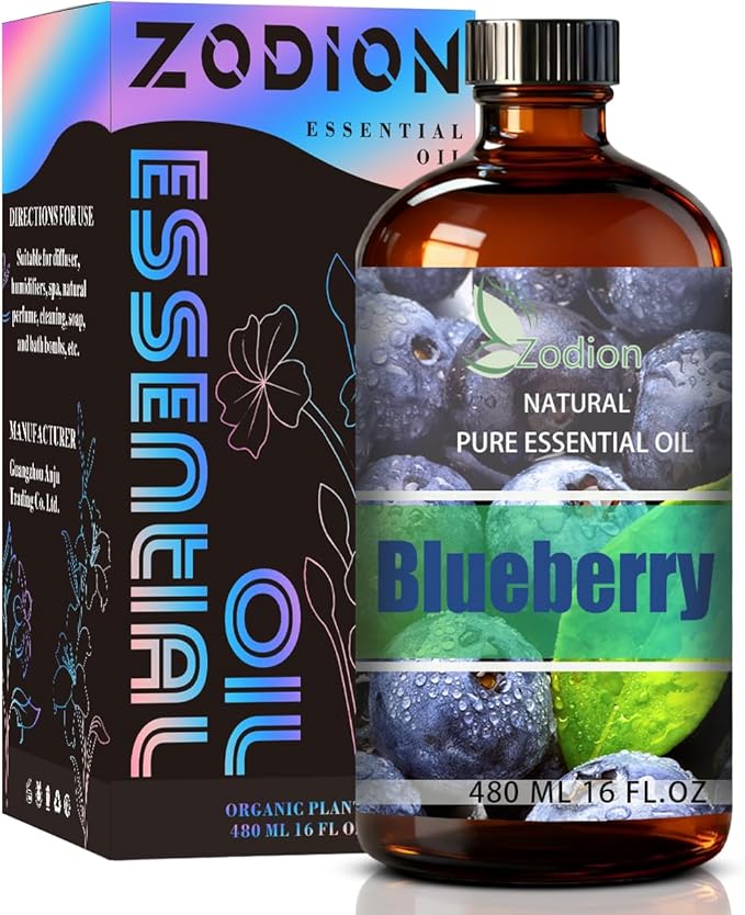 Blueberry Essential Oil, 16 fl oz (480ml) - ZODION Blueberry Fragrance Oil for Diffuser, Massage, Humidifier, DIY Candle, Soap Making, Home, Bath, Yoga