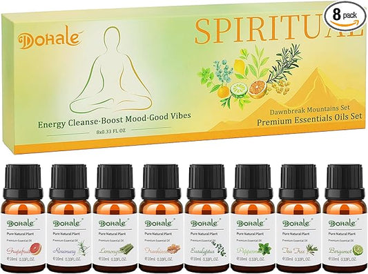 Energy Boost Essential Oils Set, 8x10ml - Spiritual Essential Oils - Focus, Refreshing, Energizing - Top 8 Fragrance Oils for Diffusers Aromatherapy - Peppermint, Grapefruit, Lemongrass & More