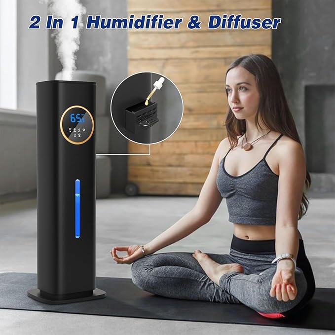 LACIDOLL Humidifiers for Bedroom 500 sq ft, 2.1Gal/8L Humidifier large room with Night Light & Essential Oil Diffuser, Top Fill Large Room Humidifiers for Home Baby Nursery Office Plants, Black
