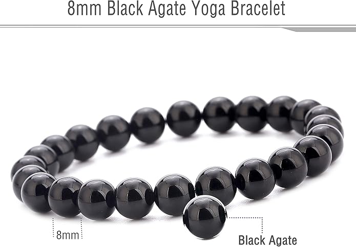 Hamoery Men Women 8mm Natural Stone Lava Rock Diffuser Bracelet Elastic Yoga Agate Beads Bracelet Bangle