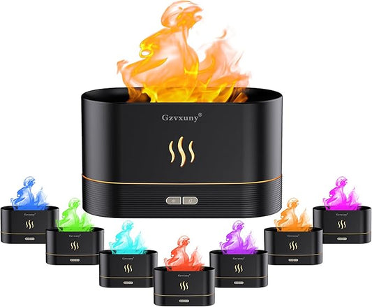 Flame Essential Oil Diffuser, Upgrade 7 Colour Lights Aromatherapy Diffuser, Super Quiet Air Humidifier, Electric Aroma Diffuser, Waterless Auto-Off for Home Office Room - Black