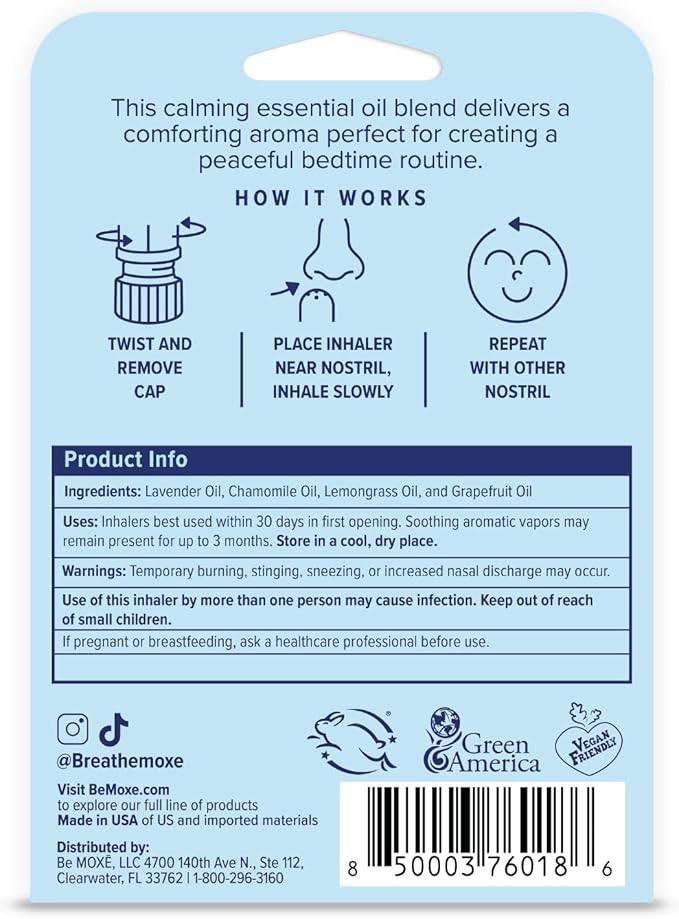 MOXĒ Dream Nasal Inhaler, Essential Oil Blend, Calming, Relaxing, Natural Tension Calmness, Soothing Fragrance, Lavender, Chamomile, Lemongrass, Grapefruit, Made in USA (3 Pack)