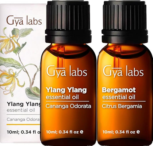 Gya Labs Ylang Ylang Essential Oil & Bergamot Essential Oil Combo Pack (0.34 Fl Oz, Pack of 2) - Premium Essential Oils for Diffuser, Skin, Hair, Aromatherapy, Soap & Candle Making Scents