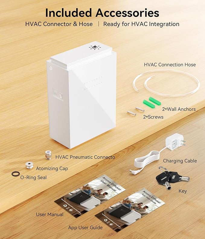 5500 Sq.Ft Waterless Diffuser - HVAC System, Essential Oil Diffuser with WiFi & Bluetooth App Control, Whole House & Aromatherapy Diffuser, Oil Diffuser for Office Home Large Room, White