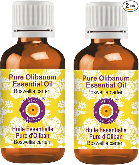 dève herbes Olibanum Essential Oil (Boswellia carterii) Pure | Non-Sticky | Non-Greasy | Lightweight | Men & Women | All Skin Types | Steam Distilled 15ml X 2 (1 oz)
