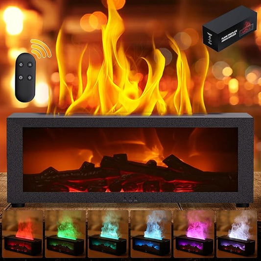 Fireplace Diffuser for Essential Oils Fireplace Humidifier with Remote 7 Colours Wall Mini Fireplace Aromatherapy Humidifier Diffuser Flame Diffuser with Remote Control, Timer, Auto-Off (Black)