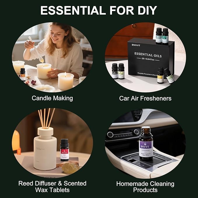 Essential Oils Set for Diffusers – 20 Pack Aromatherapy Oils for Sleep, Relaxation & Focus – Lavender, Peppermint, Eucalyptus, Vanilla & More – Gift Set for Home & Office