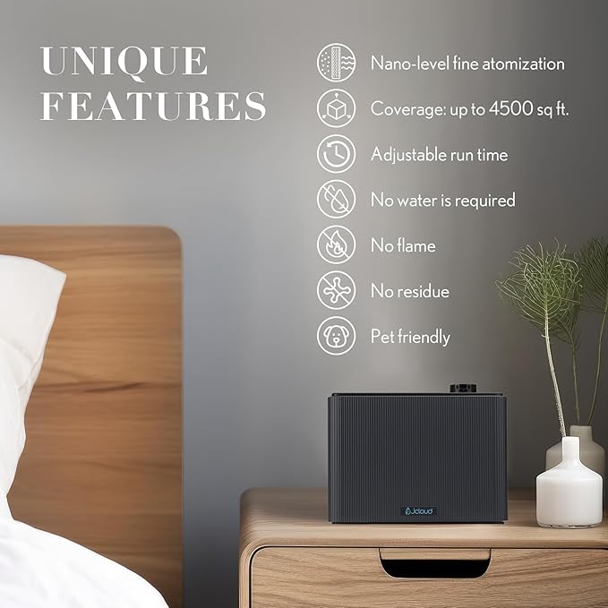 JCLOUD Smart Scent Air Machine 1000ML, Hotel Scent Diffuser Cover Up to 4500 Sq. Ft., Black & Luminous White Dew Diffusers Oil 500ML - Inspired by The Westin Hotel Scent