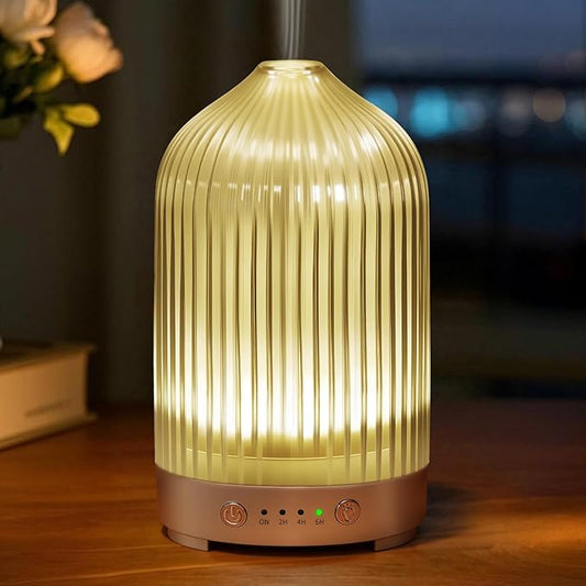 Glass Essential Oil Diffuser 200ml-Ultrasonic Aroma Diffuser with Glass Dome, Aromatherapy Diffuser with 4 Timers 7 Color LED Lights Auto Shut-Off Protection for Home Office Yoga Gift for Women