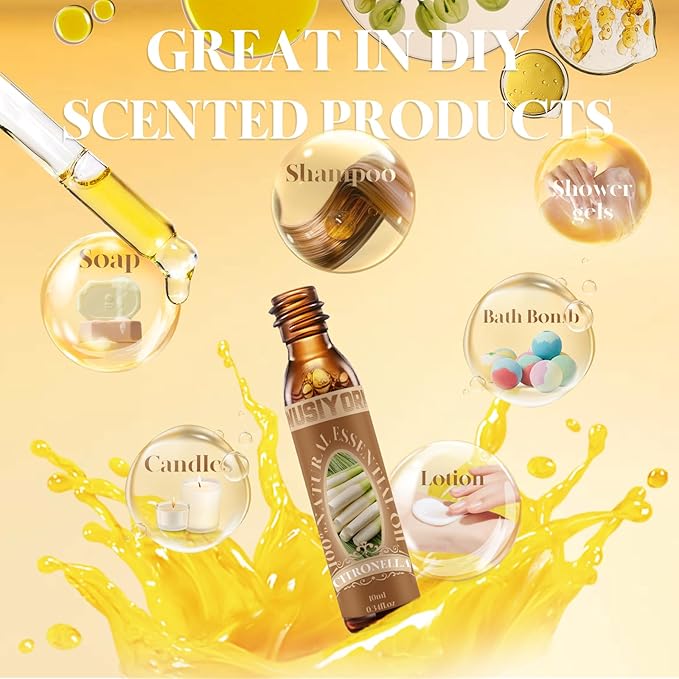 Citronella Essential Oil 10ML - 100% Pure and Natural Therapeutic Grade Oils for Aromatherapy Diffuser - 0.34 Fl Oz/Citronella