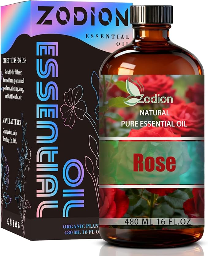 Rose Essential Oil, 16 fl oz (480ml) - ZODION Rose Fragrance Oil for Diffuser, Massage, Humidifier, DIY Candle, Soap Making, Home, Bath, Yoga