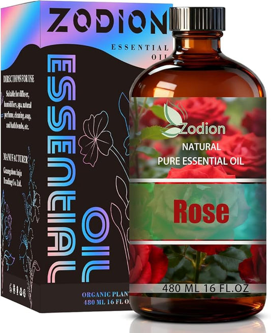 Rose Essential Oil, 16 fl oz (480ml) - ZODION Rose Fragrance Oil for Diffuser, Massage, Humidifier, DIY Candle, Soap Making, Home, Bath, Yoga