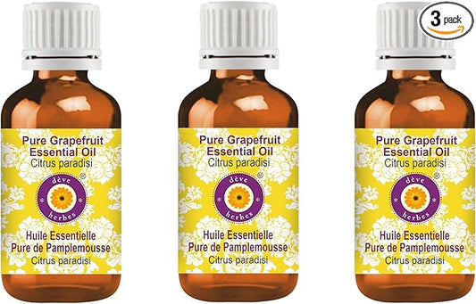 Deve Herbes Pure Grapefruit Essential Oil (Citrus paradisi) Steam Distilled (Pack of Three) 100ml X 3 (10 oz)