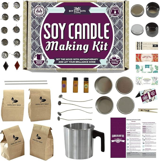 DIY Gift Kits 49-Piece Soy Candle Making Kit | Makes 14 Candles | 3 Pure Essential Oils, Soy Wax, Pouring Pot & More | DIY Starter Kit | Scented Candles Making Supplies | Great Gift for Men & Women