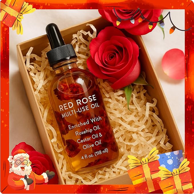 Brookstone Red Rose Multi-Use Essential Oil for Hair, Face & Body - Deep Floral Rose Aroma, Enriched with Rosehip, Castor & Olive Oils (4 fl oz / 118 mL)