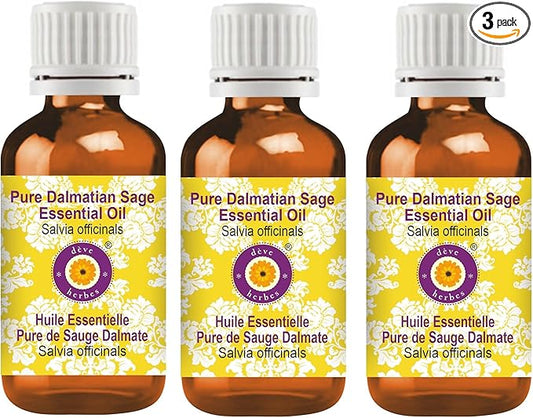 Deve Herbes Pure Sage Essential Oil (Salvia officinalis) Steam Distilled (Pack of Three) 100ml X 3 (10 oz)