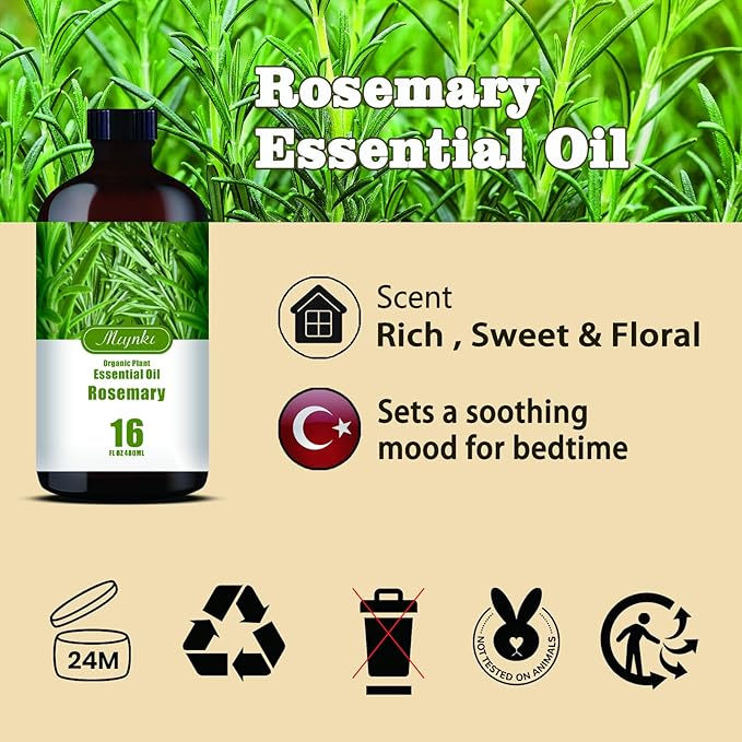 Rosemary Essential Oil – MLYNKL Rosemary Oils 16.33 fl oz for Diffusers, Humidifiers, Massage, DIY Candles, Soap, Cleaning, Home, Yoga, Office, Gifts - 490 ml