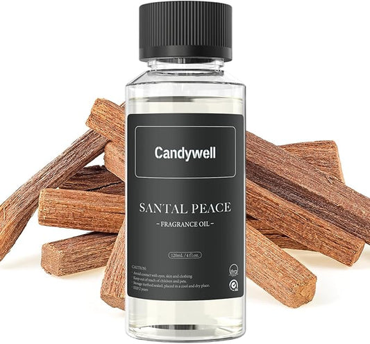 Hotel Diffuser Oil for Waterless Diffusers, Luxurious Relaxing Aromatherapy Scent Essential Oil with Cardamom, Cedar & Sandalwood, 4 Fl Oz, 120 ML, Santal Peace