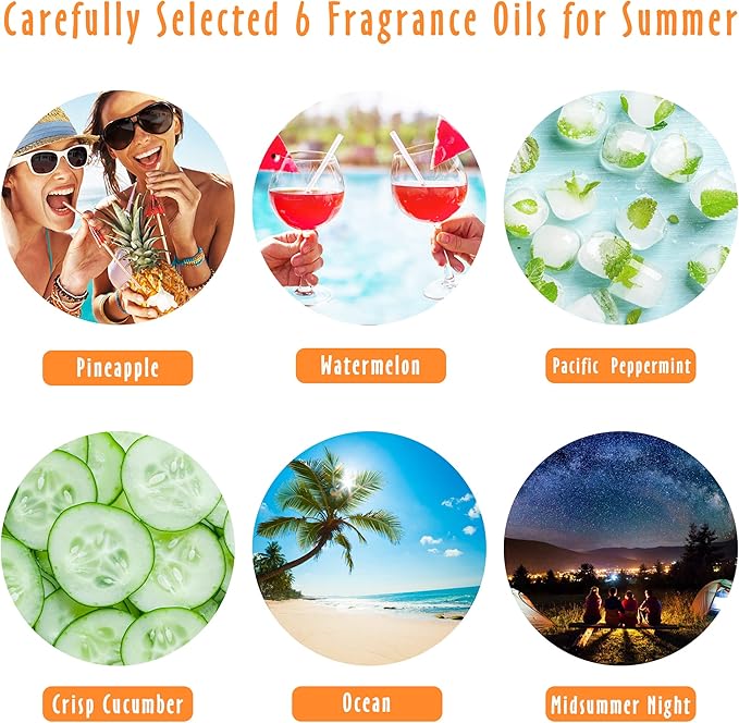 Summer Essential Oils for Diffusers for Home, MitFlor Fragrance Oil Set, Soap & Candle Making Scents, 6x10ml with Ocean, Midsummer Night, Pineapple and More, Aromatherapy Diffuser Oil Gift Set