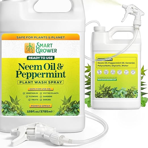 Neem Oil Spray for Plants with Peppermint Oil 128oz with Trigger Sprayer, Natural Plant Wash Made for Indoor and Outdoor Plants - 128oz Smart Grower