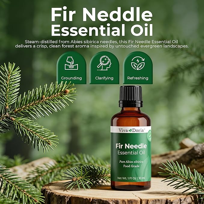 Viva Doria Fir Needle Essential Oil, 100% Pure, Natural Essential Oil, Undiluted, for Aromatherapy | Food Grade, 30 mL (1 Fluid Ounce)