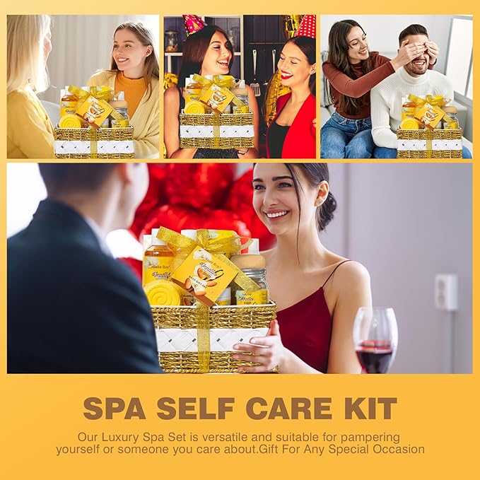 Large basket 25 pcs for Women & Men Gifts, Vanilla Honey & Almond Bath & Body Gift Basket, Face Skin Care Kit, Home Spa Gift Set, Self-Care Kit, Necklace, Birthday, Christmas, Mother Day, Anniversary
