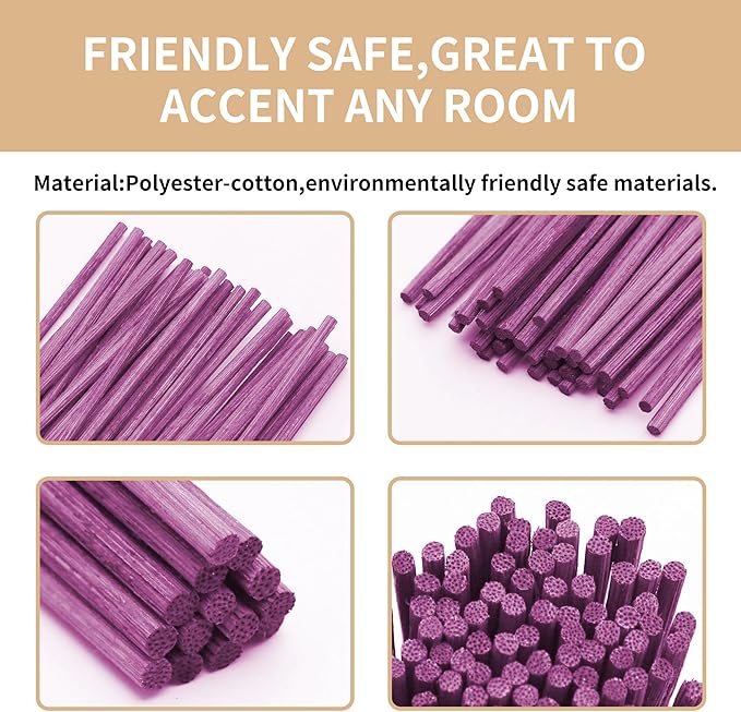 VFULIE 100PCS Reed Diffuser Sticks, 10 Inch Natural Rattan Wood Sticks Essential Oil Aroma Diffuser Sticks Refill Replacement for Aroma Fragrance (Violet)