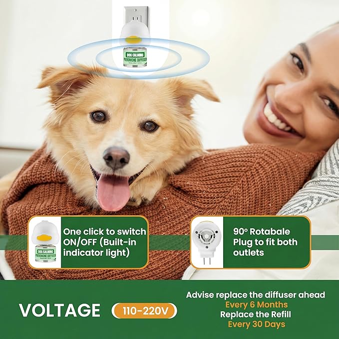 Dog Calming Diffuser Kit with (3 Pack) 48ml Refills Pheromone Diffuser for Dogs Anxiety & Stress Relief, Calming Diffuser for Dogs to Reduce Fighting & Scratching Dog Pheromone Diffuser