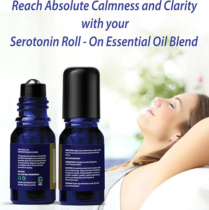 Calming Roll On Essential Oil Blend Anti Stress Roller Lavender Bergamot Holy Basil Destress Relief Gifts for Women Perfect Stocking Stuffers NEW MIUZ