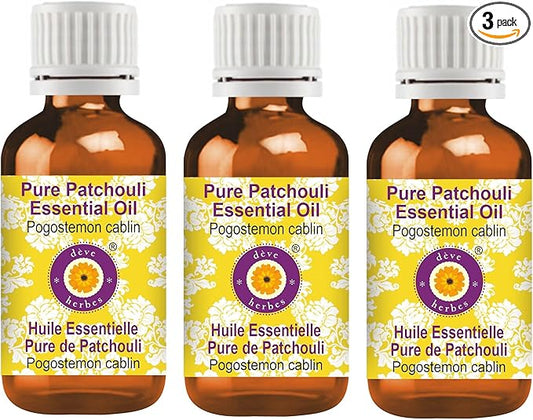 Deve Herbes Pure Patchouli Essential Oil (Pogostemon cablin) Steam Distilled (Pack of Three) 100ml X 3 (10 oz)