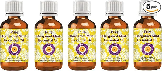 Deve Herbes Pure Bergamot Mint Essential Oil (Mentha citrata) Steam Distilled (Pack of Five) 100ml X 5 (16.9 oz)