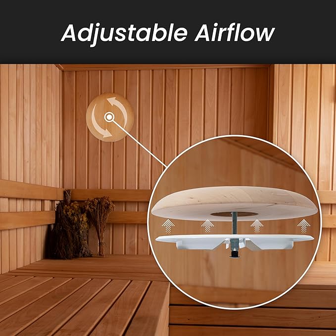 Repa Market ø4" Inch Wooden Air Diffuser - Adjustable Black Alder Wood Tree Sauna Air Vent Cover - Air Intake, Supply and Exhaust Indoor Ventilation Deflector - Round Ducting Home Sauna Accessories