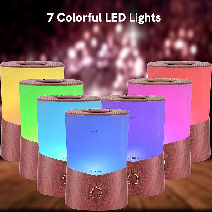BlueHills Premium 3000 ML XL Essential Oil Diffuser Aroma Humidifier 3 Liter Big 3L Capacity Huge Size Plant Baby Living Room Home Decor Aromatherapy Diffuser for Large Room Dark Wood Grain 3L-K3
