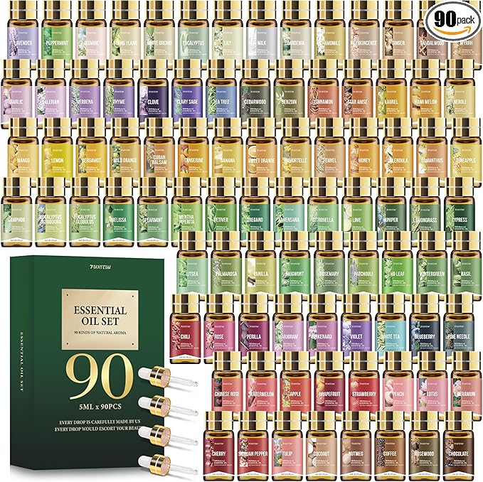 FUHITIM 90 Pcs Essential Oil Set - Essential Oils Gift Set Perfect for Diffuser, Massage,Soap, Candle Bath Bombs Making, 90x5 ML