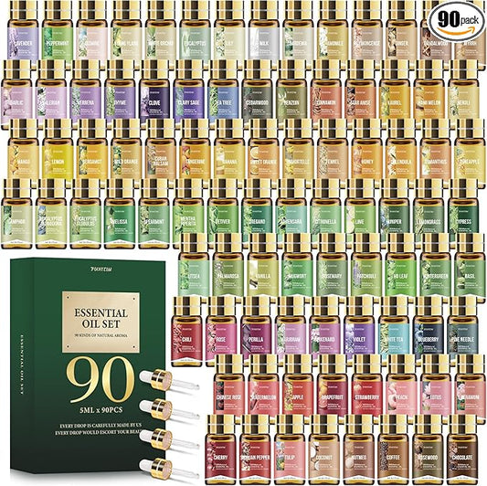 FUHITIM 90 Pcs Essential Oil Set - Essential Oils Gift Set Perfect for Diffuser, Massage,Soap, Candle Bath Bombs Making, 90x5 ML