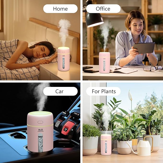 Lisacool Small Humidifier,Portable Mini Humidifier for Bedroom,Office, Car,Travel with Night Light, Auto Shut-Off,Super Quiet (Pink)