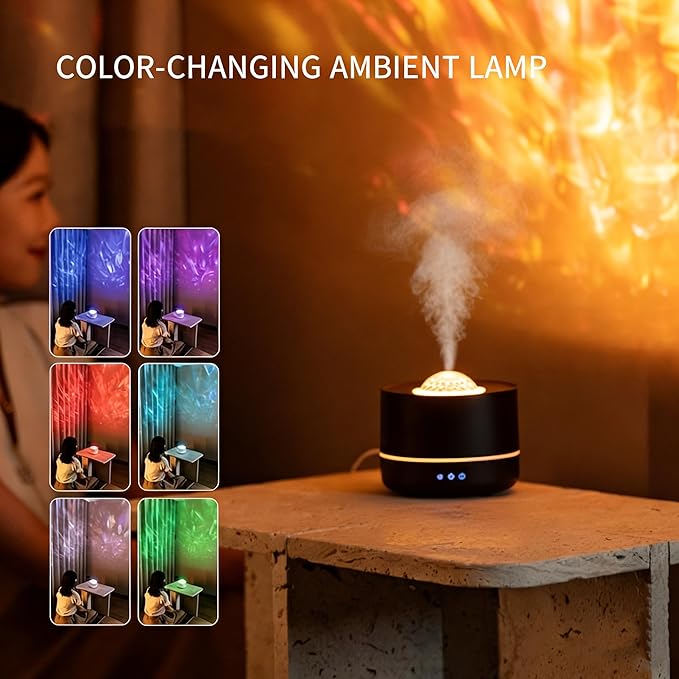 Small Humidifiers for Bedroom,Ultrasonic Cool Mist Humidifier, Water Ripple Projection Aroma Diffuser,Easy to Fill and Clean,Auto Shut-off for Safety,Desktop Humidifier for Bedroom Home Baby Plants