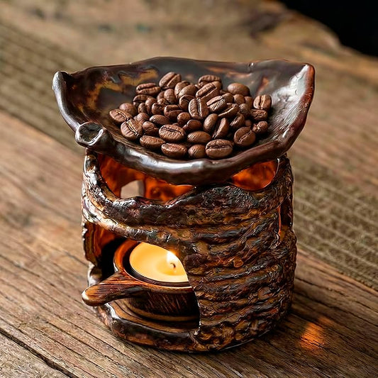 Ceramic Aromatherapy Stove Essential Oil Burner, Woodland Zen Herb Burner, Wax Melt Warmer Tea Light Candle Holder, Handmade Retro Teapot Warmer for Home Office Fragrance & Meditation Decor